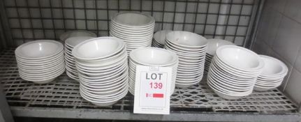 Contents of shelf to include white circular bowls (as lotted)