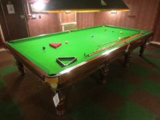 Riley Taskforce 1987 snooker table, with set of snooker balls, assorted cues