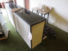 Steel-framed, external bar/table unit with fabric inserts and two stools