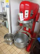 Hobart H600 floor standing bowl mixer, serial no: 97136277, with two stainless steel mixing bowls,