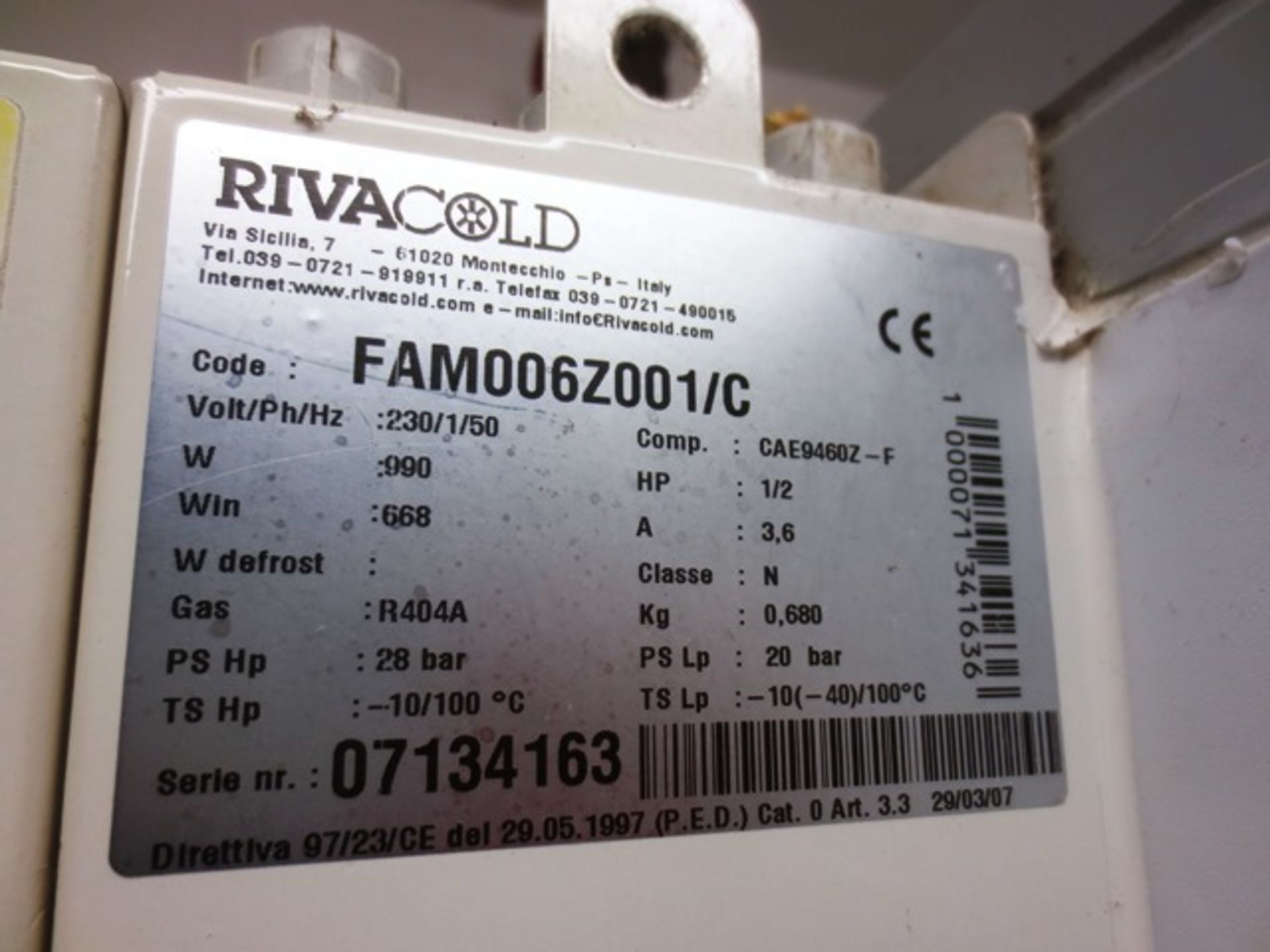 Riva Cold, Misa, Fam006Z001/C twin door, stand alone refridgerator unit, serial no: 07134163, Gas - Image 2 of 3