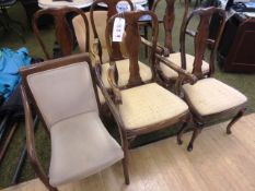 Six various, timber-framed/cream cloth upholstered chairs