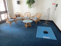 Remaining loose contents of fitness room to include: four bamboo framed chairs, table, three