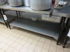Stainless steel topped, steel framed rectangular table, approx 1800 x 800mm (excludes contents)
