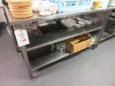Stainless steel triple shelf rectangular table, approx 1450mm