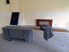 Two collapsible rectangular tables and collapsible display boards