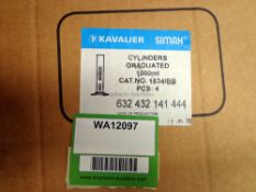 4 x Kavalier SIMAX Cylinders, graduated, 1000ml, glass (ref: WA12097)
