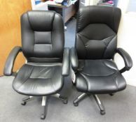 Two leather effect office swivel arm chairs