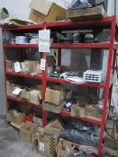 Two bays of consumable stock including nuts, plastic bands, locking bolts, bolts, assorted metal