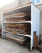 Steel framed triple shelf steel storage rack, approx 4000 x 1550 x 3000mm (Please note: excludes