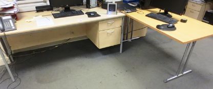Light wood twin drawer desk and light wood office table