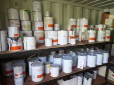 Four bays of assorted paint stock as lotted, some part-used, supplied by J&L Paint Services, and