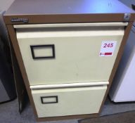 Two drawer filing cabinet and a light wood timber half height storage cabinet