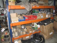 Contents of bay racking including rubber seal, CAT housing, assorted hosing, clamps, hinges, etc.,