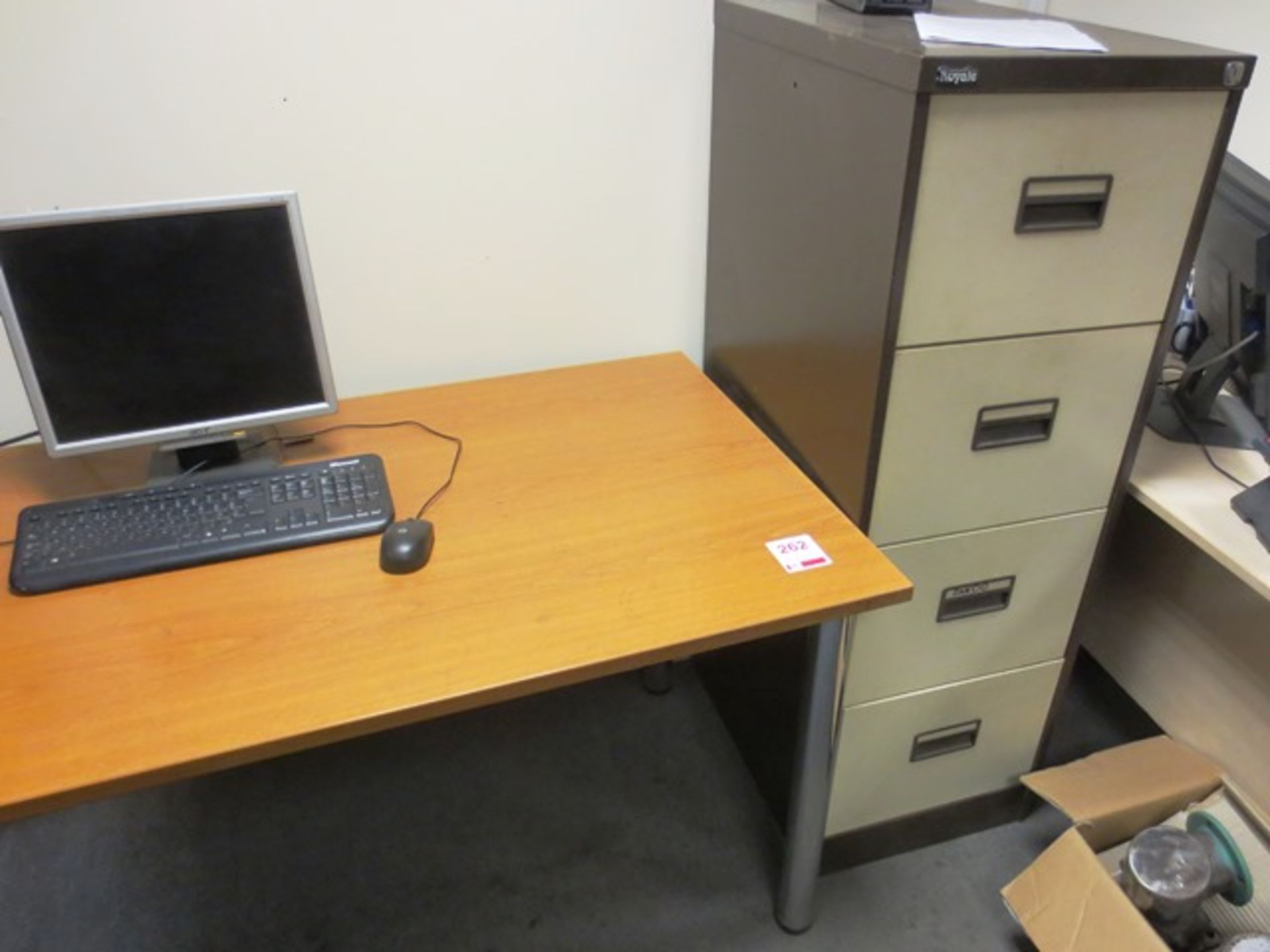 Light wood 1600mm table and a Royale 4-drawer filing cabinet
