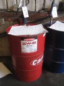 Part filled 205 litre drum of engine oil 15W-40, with dispenser (This item has been opened and