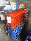 Mobile double sided multi bin storage trolley and contents of fastenings, as lotted