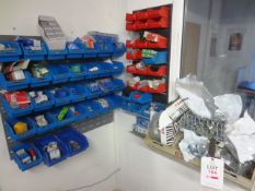 Assorted vehicle bulbs, clips, with multi bin racks, as lotted