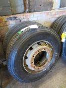 Two commercial vehicle tyres and rims, size 275/80/R22.5