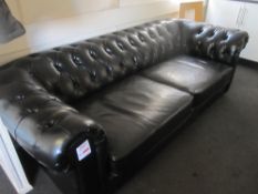 Leather button back 3 seater sofa, black