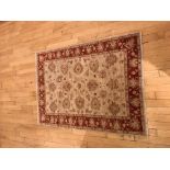 An antique Ziglar rug / carpet on cream ground with red border 172x124cm approx.