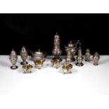 A mixed lot of antique Sterling Silver to include a set of four bud salts and spoons, three pairs of