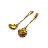 A pair of Vintage Sterling Silver gilt sauce ladles by C J Vander, London 1971. Copies of a design