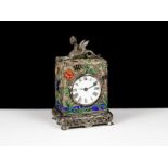 An antique miniature Silver & enamel carriage clock, upright rectangular form, the body with