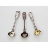 Three antique William IV / Victorian Sterling Silver salt / mustard spoons by William Eaton,
