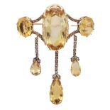 An antique late Victorian cirtine and diamond brooch in yellow gold, apparently unmarked, the