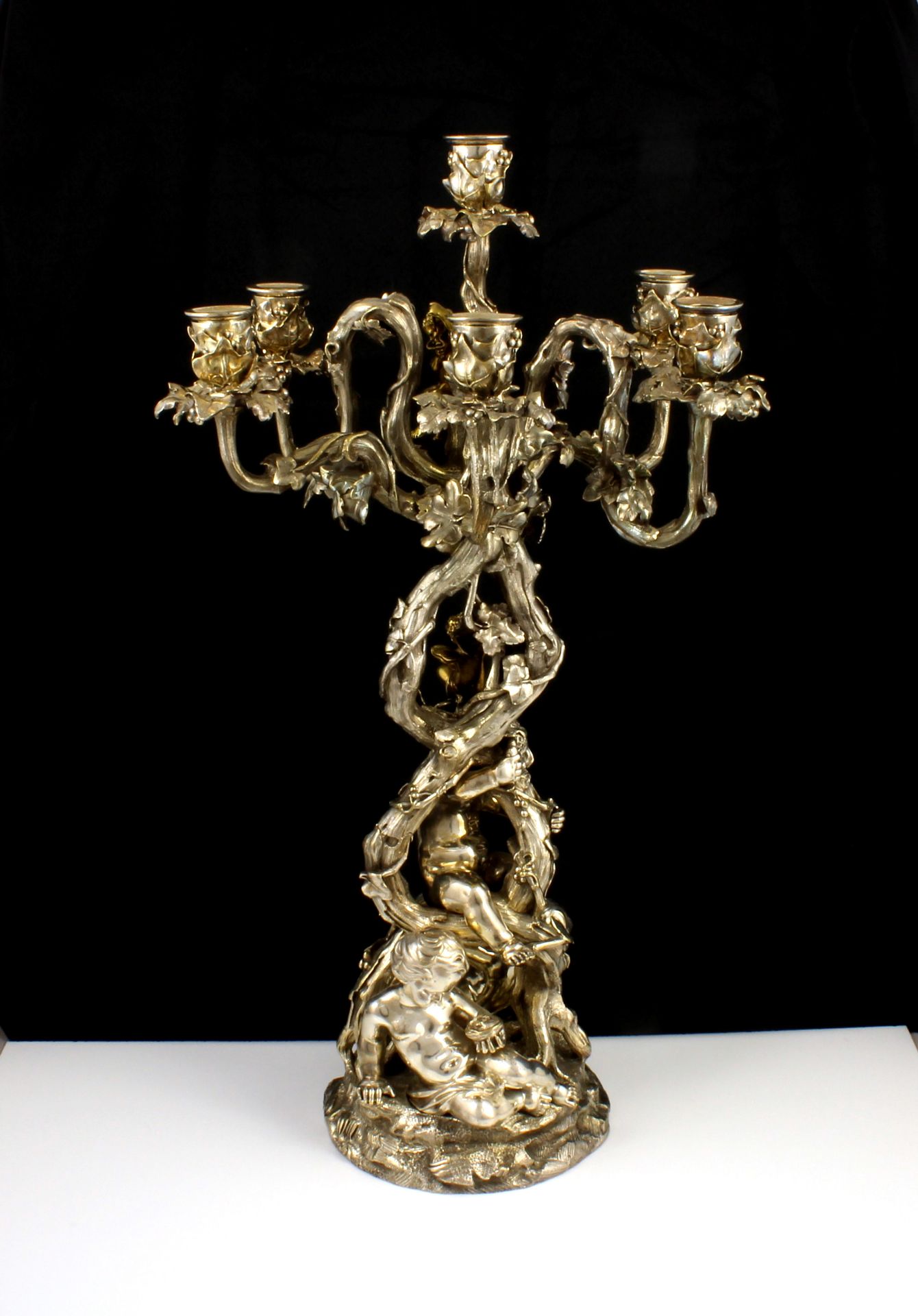 A spectacular antique Silver plated candelabrum attributed to Christofle c1875. Designed to depict a