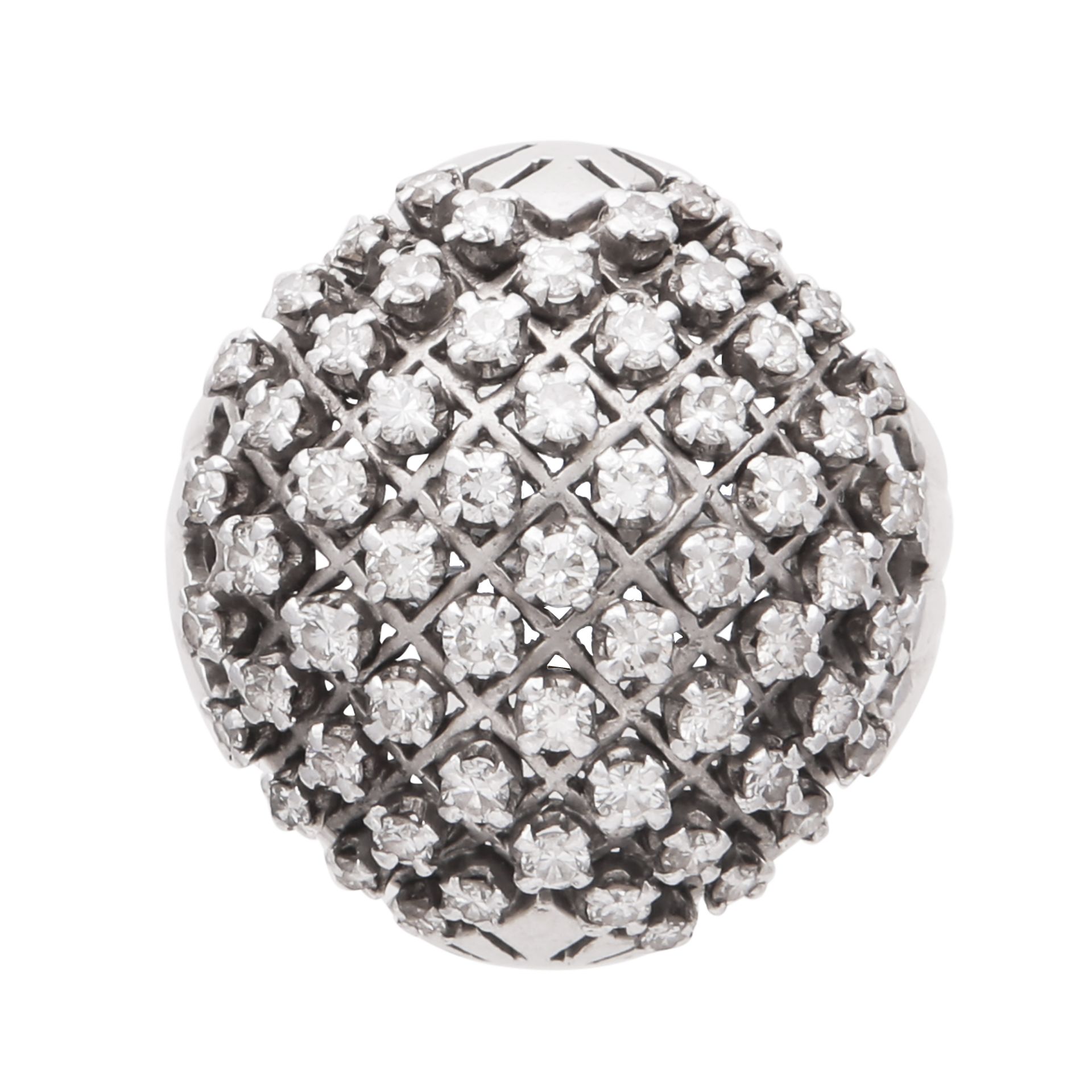 A diamond bombe cocktail / dress ring in 18ct white gold and platinum, set with an arrangement of