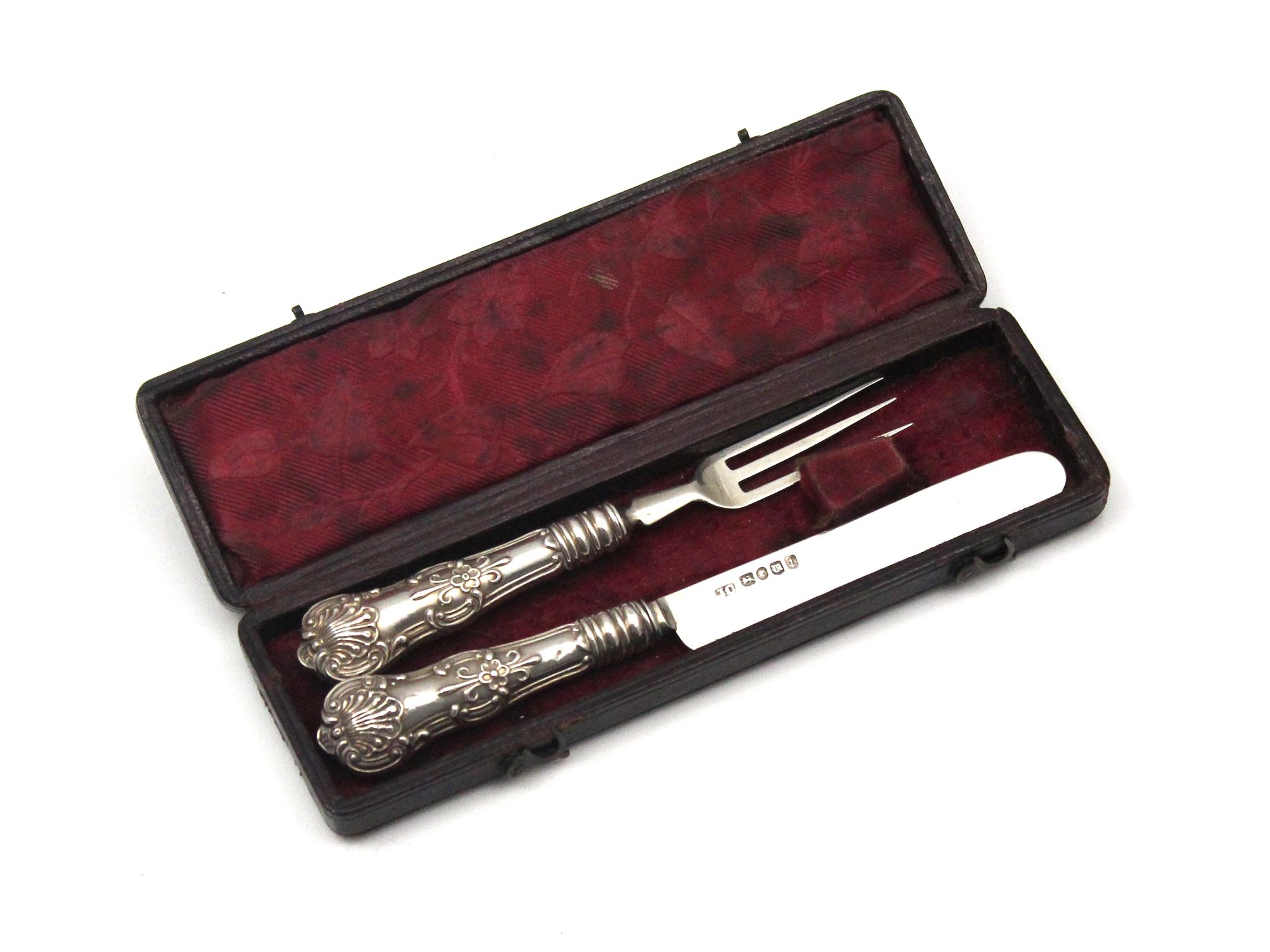 An antique Victorian Sterling Silver miniature knife and fork set by James Collins, Birmingham 1843.