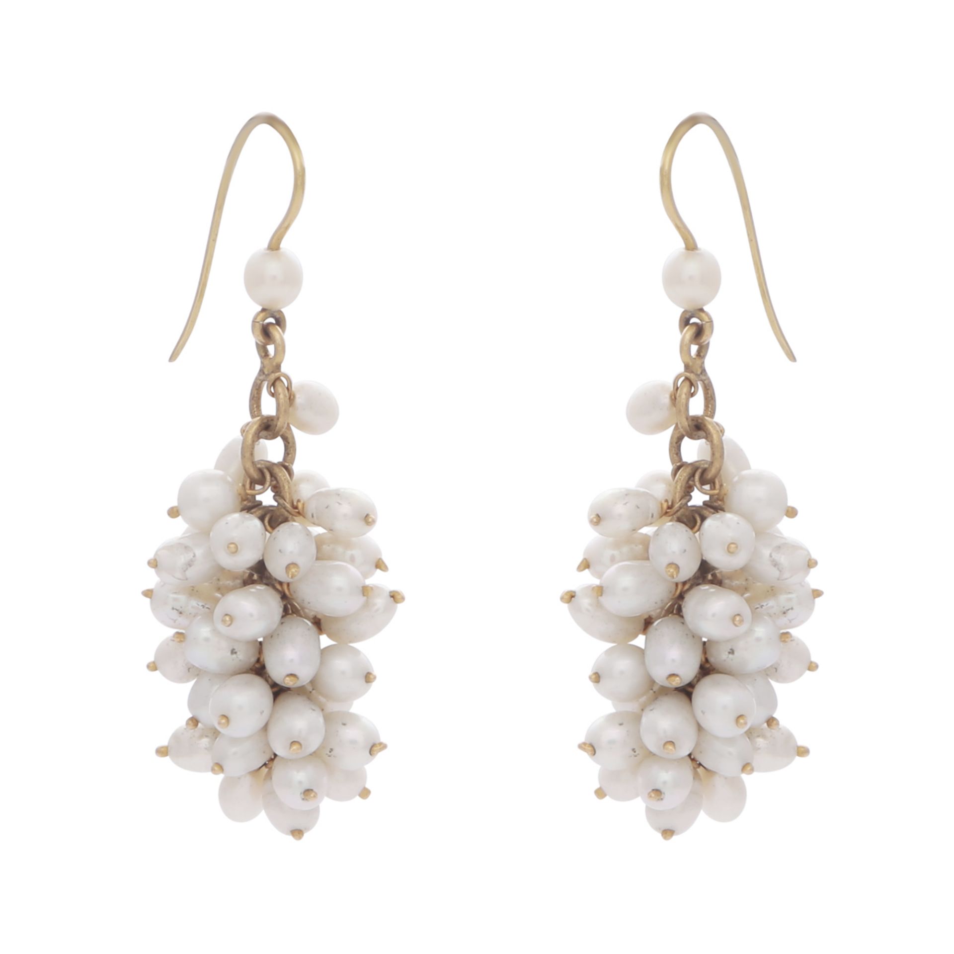 A pair of antique pearl cluster drop earrings. Length 5.2cm. Gross weight 15.45g.