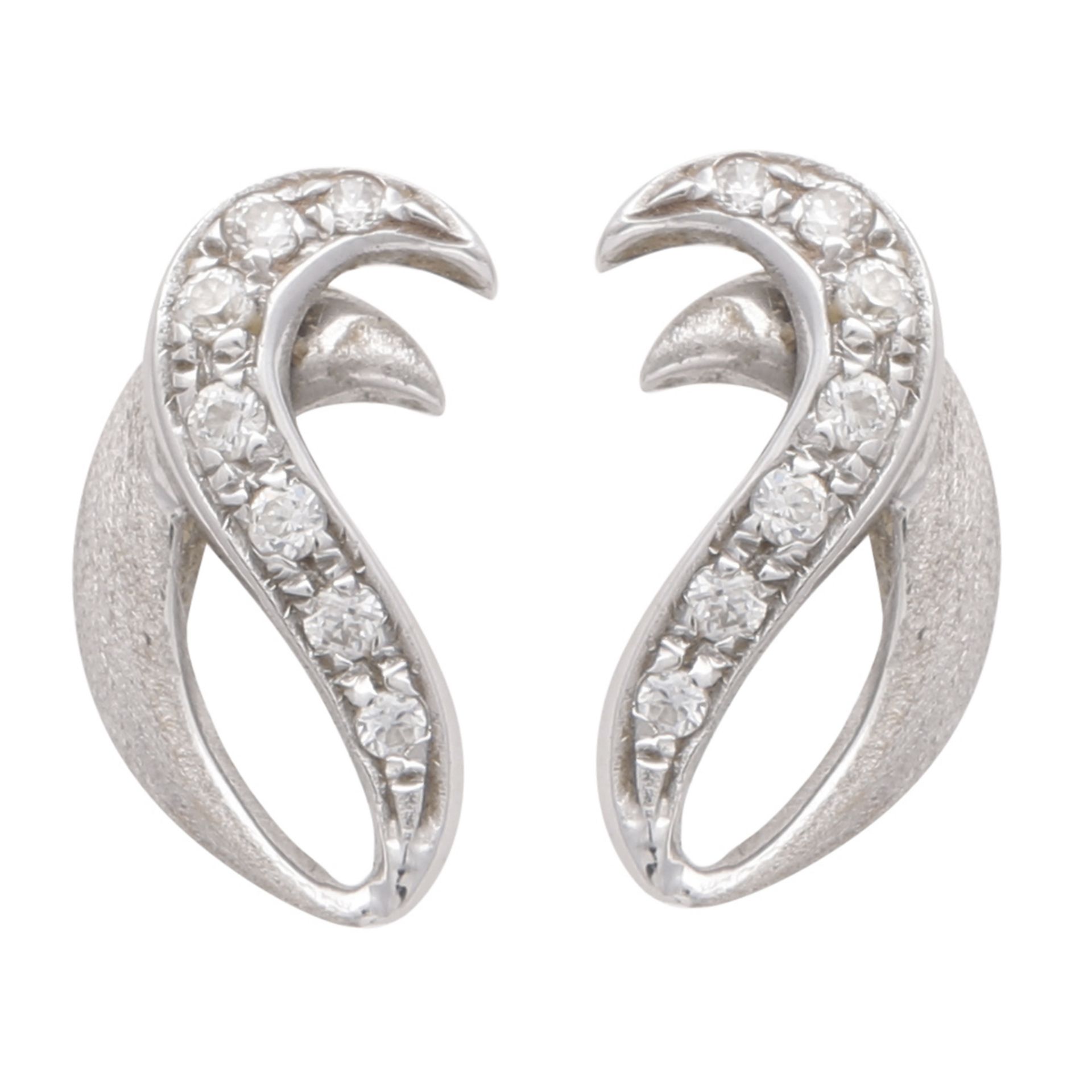 A pair of Italian gem set stud earrings in 18ct white gold, each designed as two overlapping