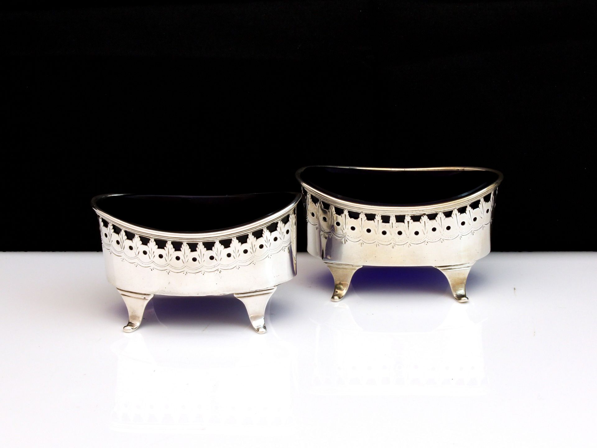 A pair of antique George III Scottish Sterling Silver salt cellars Edinburgh 1823 apparently no