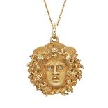 GREEK MYTHOLOGY - An antique jewelled pendant and chain in high carat yellow gold, modeled as the