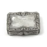 An antique Victorian Sterling Silver table snuff box by Nathaniel Mills, Birmingham 1847. Of