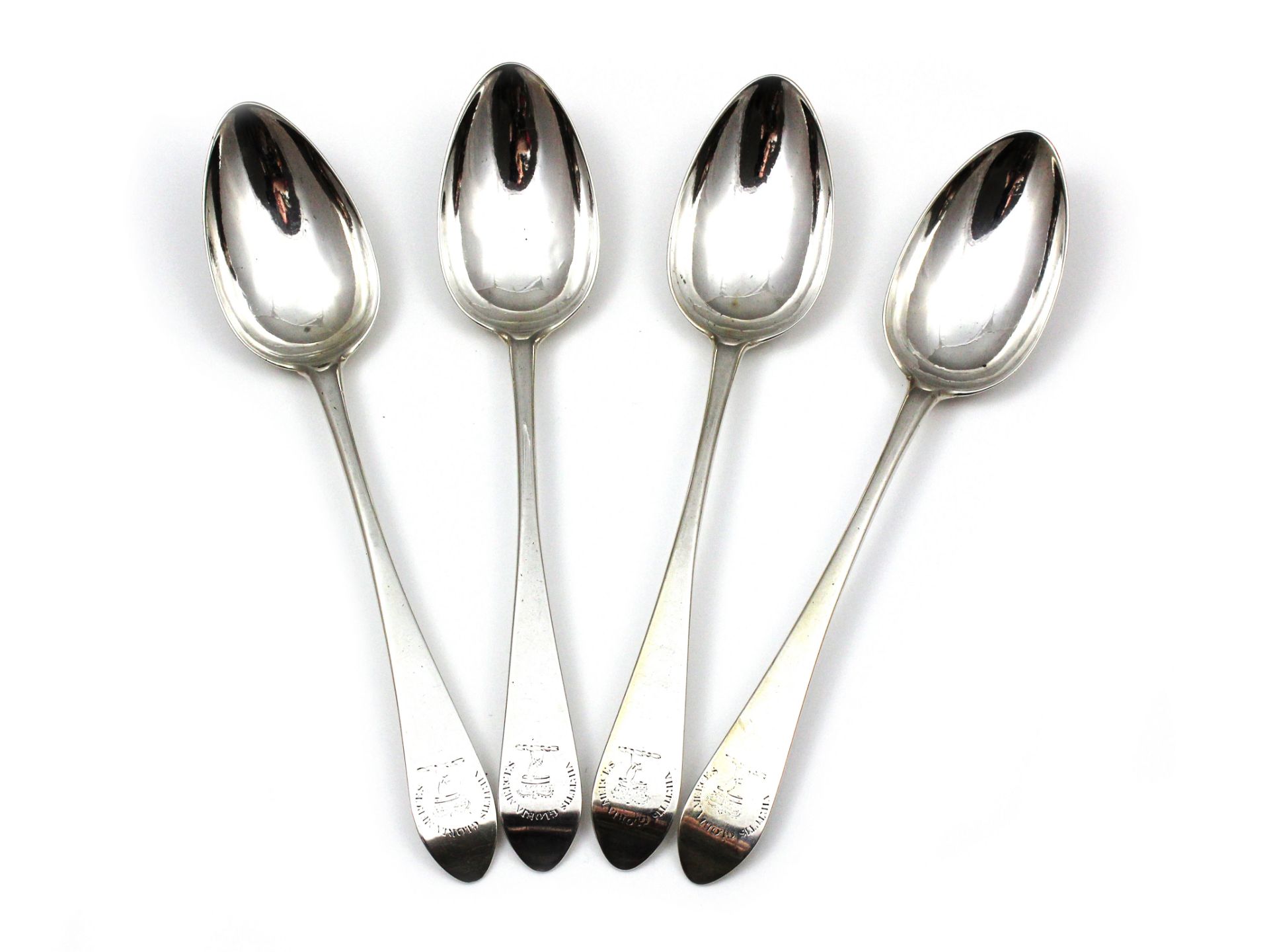 Four antique George III Scottish Sterling Silver Celtic point tablespoons by Peter Mathie, Edinburgh