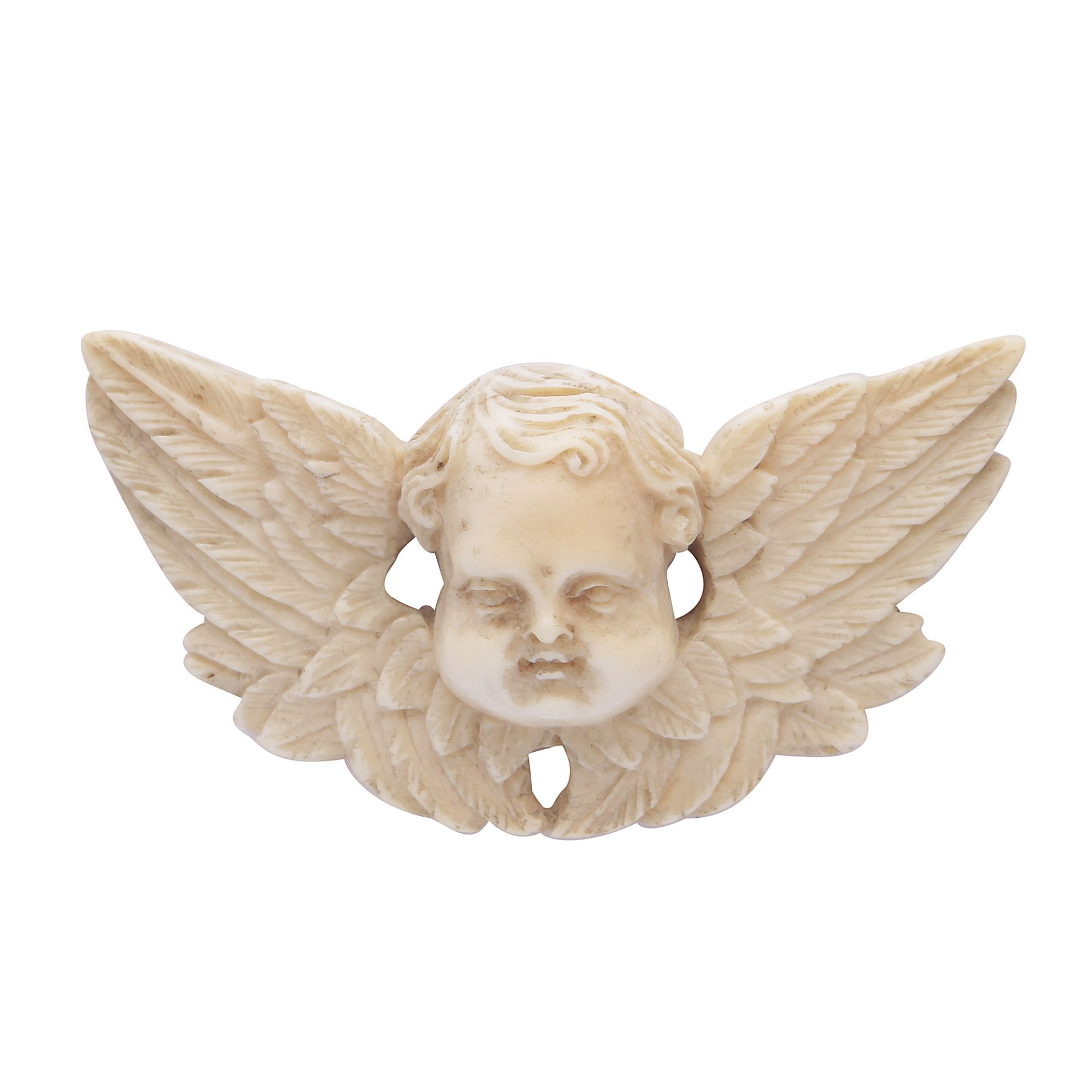 An antique 19th Century carved ivory pendant / choker carved in detail to depict the face of a