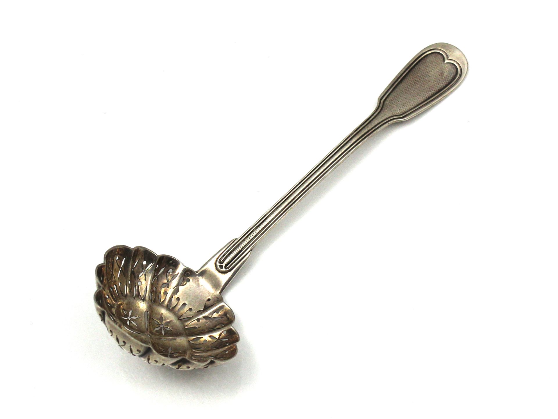 An antique late 19th Century French Silver sifter spoon / ladle by Christofle c1890. Stamped twice