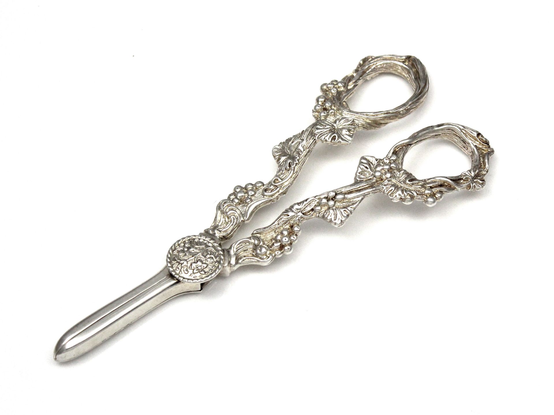 An impressive pair of Elizabeth II Sterling Silver grape scissors by C Robathan & Son, Birmingham