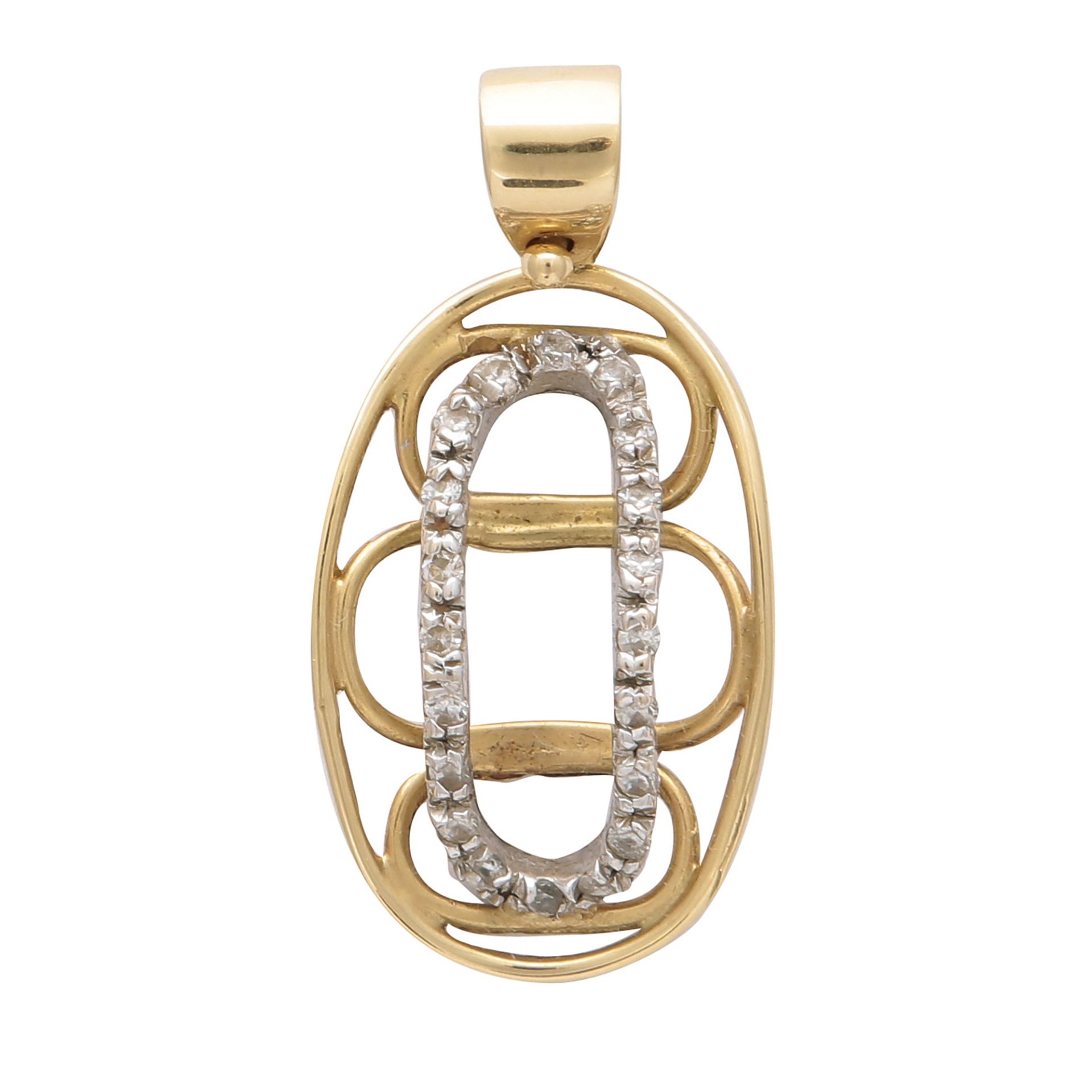 An Italian diamond set pendant in 18ct gold, set with an oval arrangement of twenty round cut