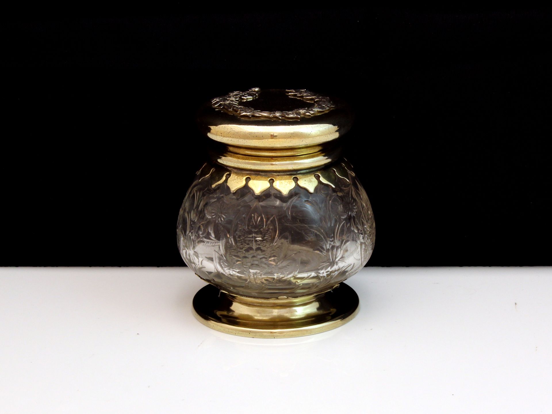 An antique Victorian Sterling Silver gilt scent jar by Thomas Wheeler, London 1899. The bellied