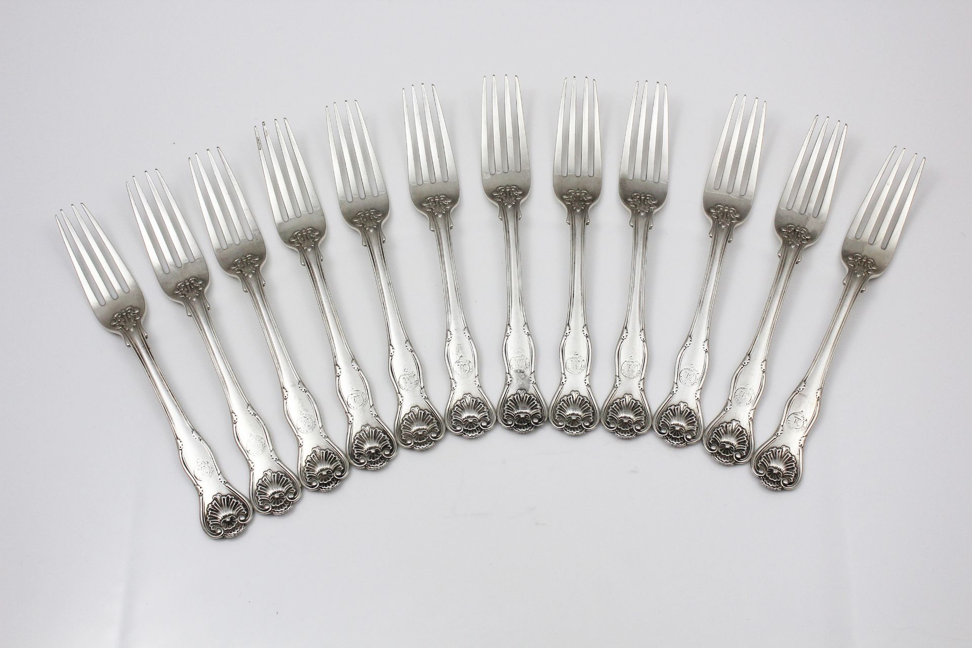 A set of twelve antique Victorian Sterling Silver dessert forks by Henry Holland, London 1841. In