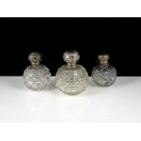 Three antique Victorian / Edwardian Sterling Silver scent bottles, Birmingham 1901, 1906 and Chester