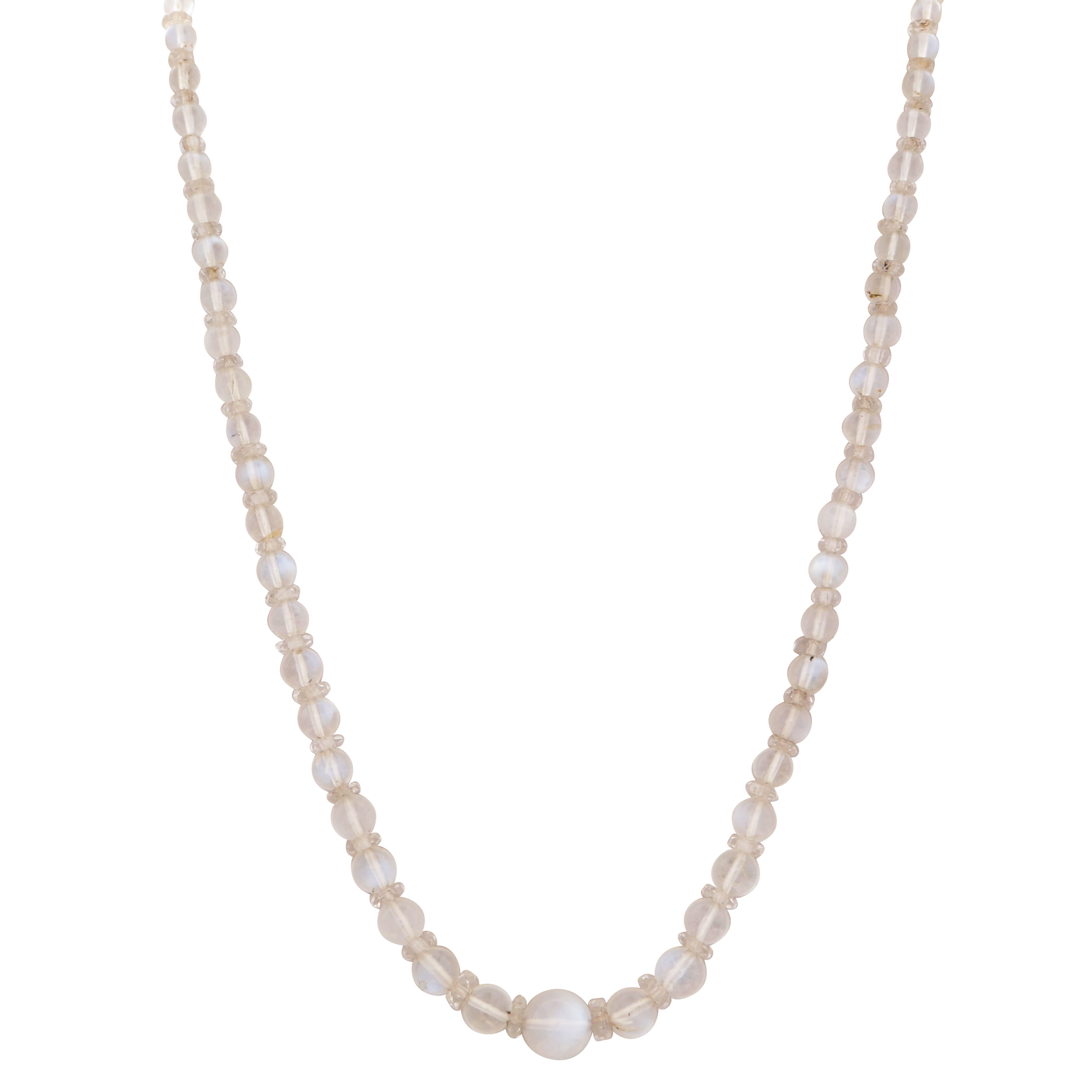 An antique Victorian moonstone bead necklace comprising a single strand of graduated moonstone beads