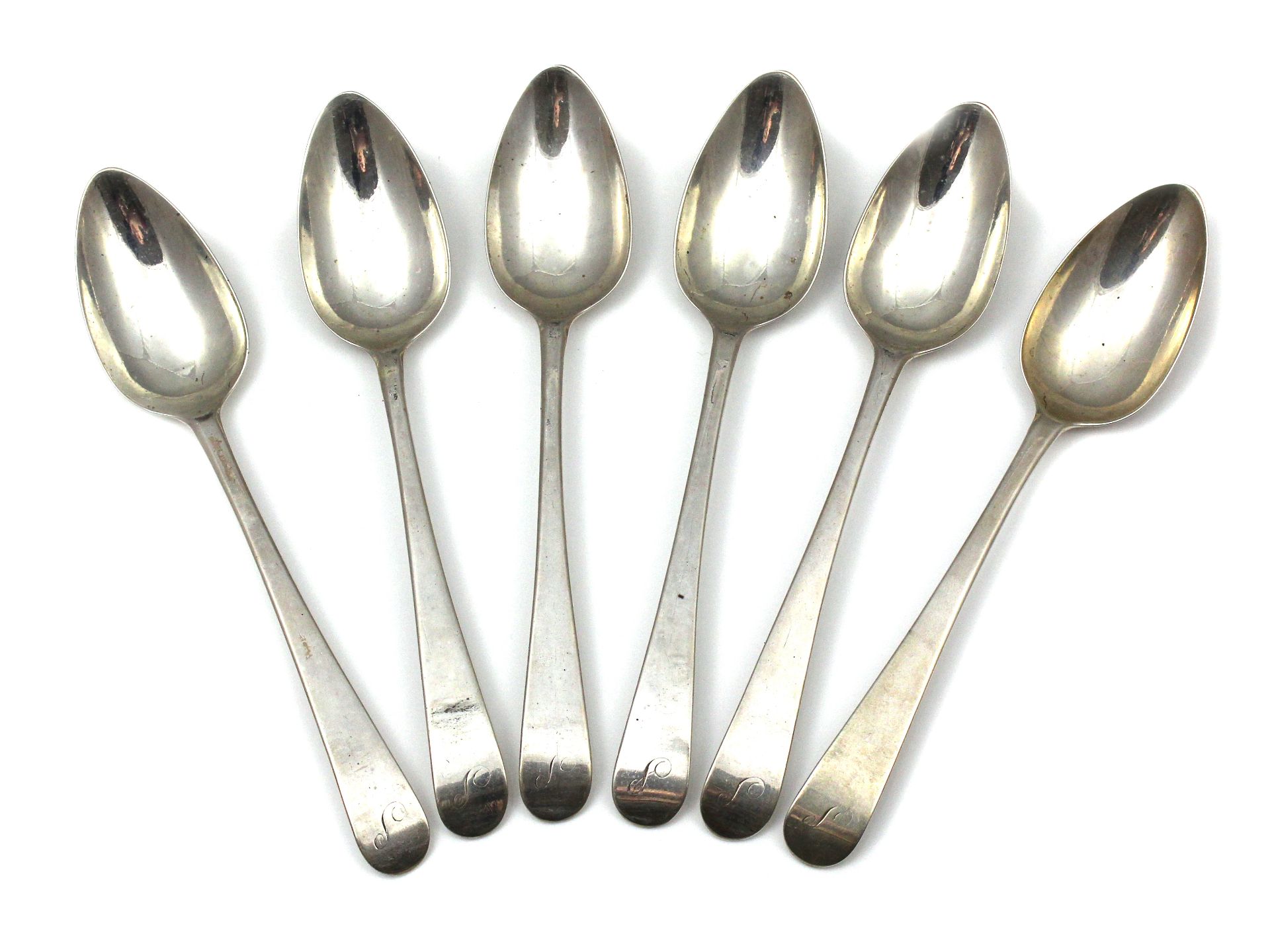 A set of six antique George III Scottish Sterling Silver dessert spoons by William Marshall,