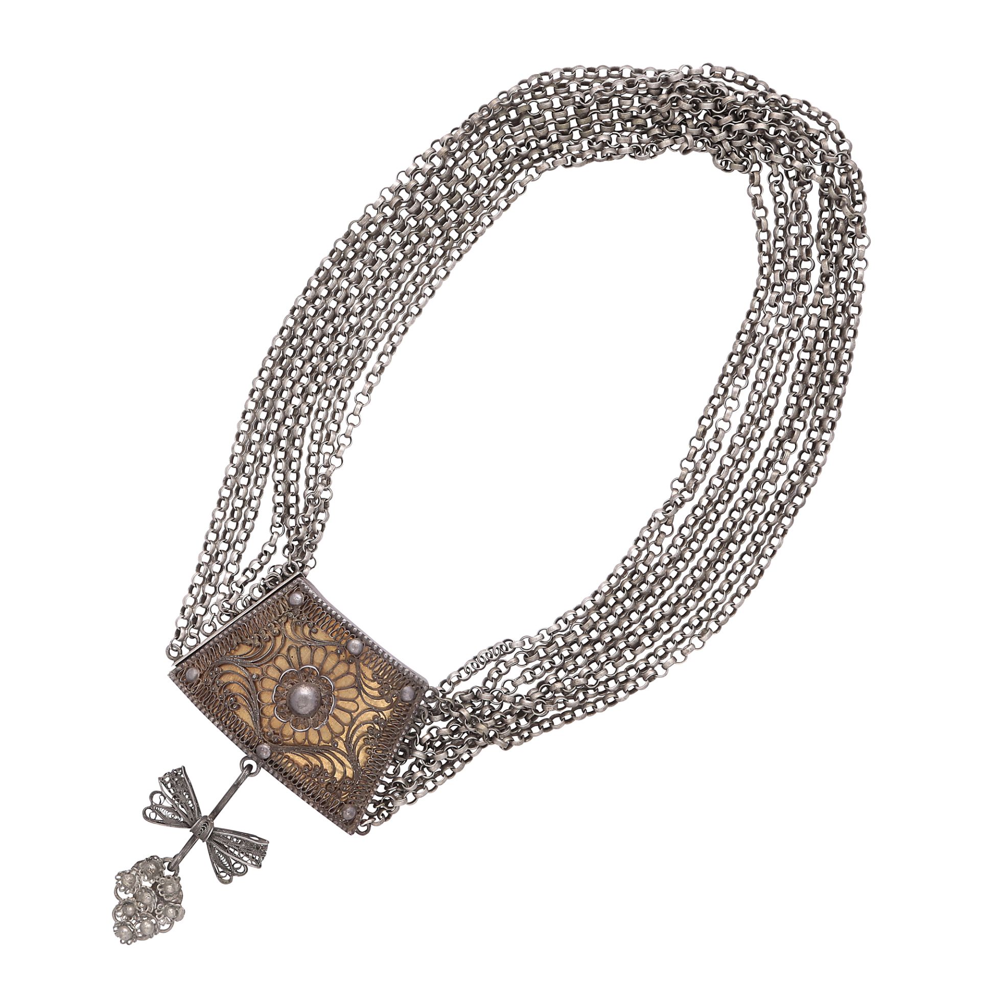 An antique German 'Berlin Ironwork' style necklace in silver and gold, designed as a trapezium - Bild 2 aus 2