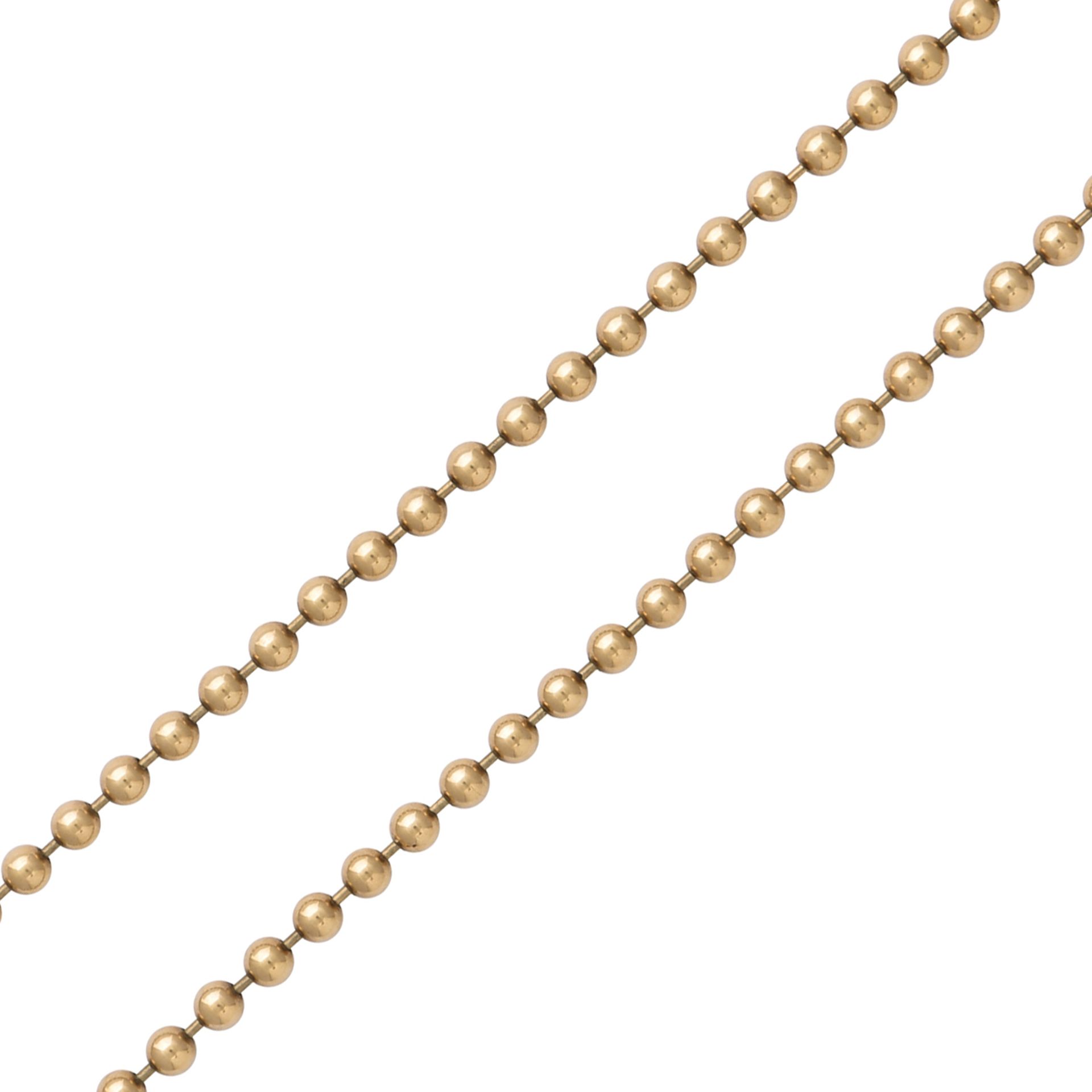 An antique 9ct gold bead necklace formed of eighty five gold beads, English hallmarks. Length 46cm /